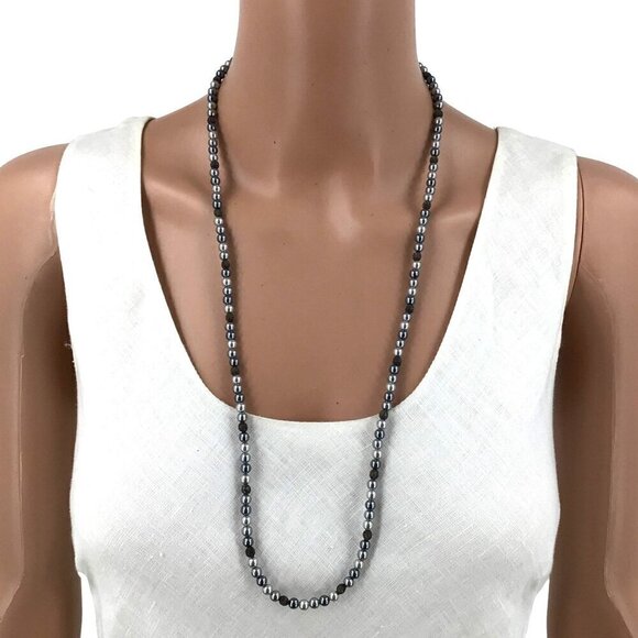 Vintage Napier Necklace Silver Gray Beaded 30 Inch Length - Picture 1 of 3